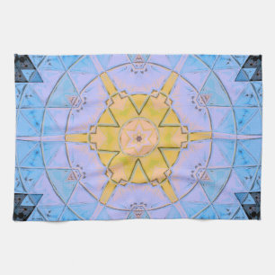 Mosaic Mandala Flower Blue och Gult Kökshandduk
