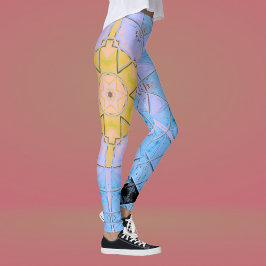 Mosaic Mandala Flower Blue och Gult Leggings