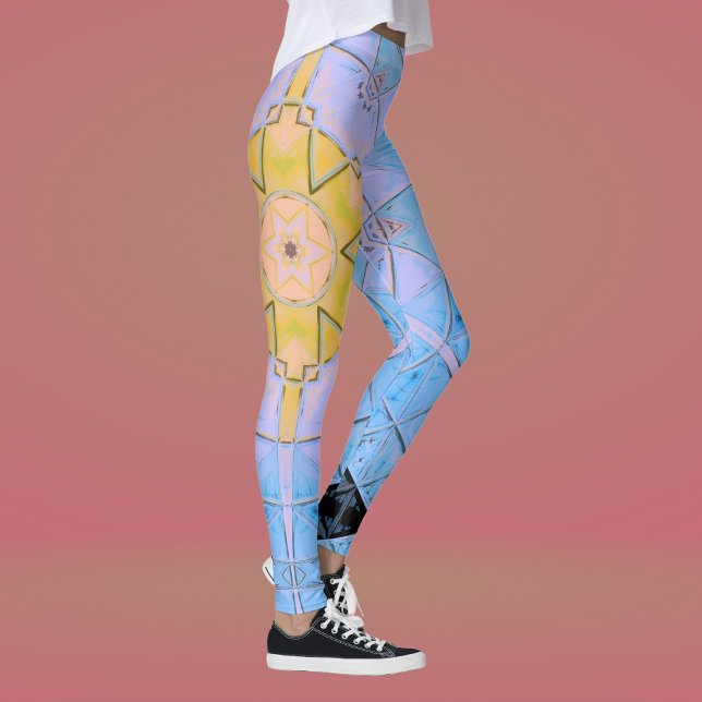 Mosaic Mandala Flower Blue och Gult Leggings (Skapare uppladdad)