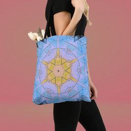 Mosaic Mandala Flower Blue och Gult Tygkasse