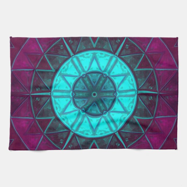 Mosaic Mandala Flower Blue och Lila Kökshandduk (Horisontell)