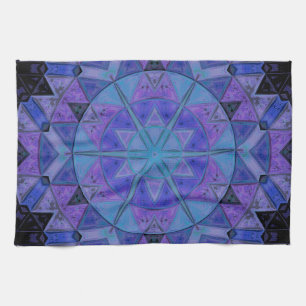 Mosaic Mandala Flower Blue och Lila Kökshandduk