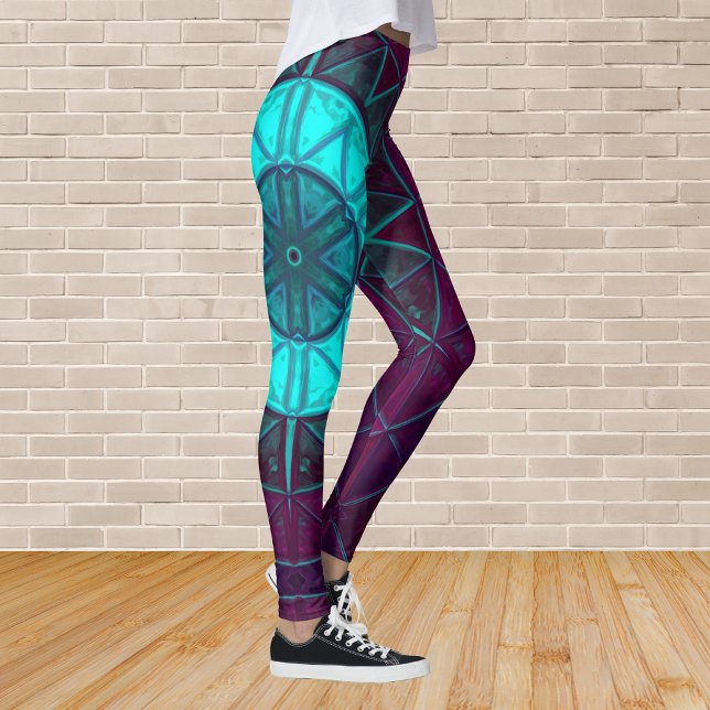 Mosaic Mandala Flower Blue och Lila Leggings (Skapare uppladdad)