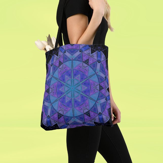 Mosaic Mandala Flower Blue och Lila Tygkasse (Skapare uppladdad)
