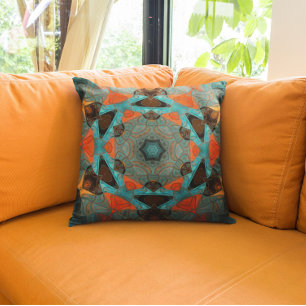 Mosaic Mandala Flower Blue och Orange Kudde