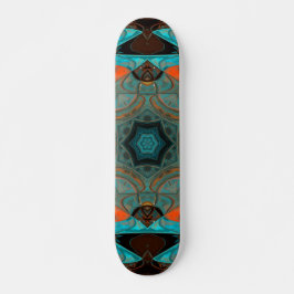 Mosaic Mandala Flower Blue och Orange Mini Skateboard Bräda 18,5 Cm
