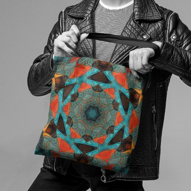 Mosaic Mandala Flower Blue och Orange Tygkasse (Skapare uppladdad)