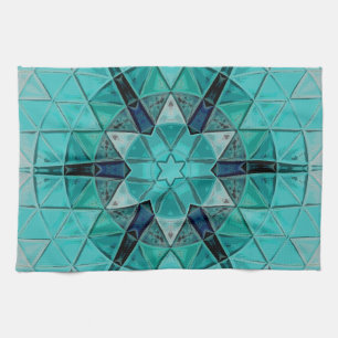 Mosaic Mandala Flower Blue och White Kökshandduk