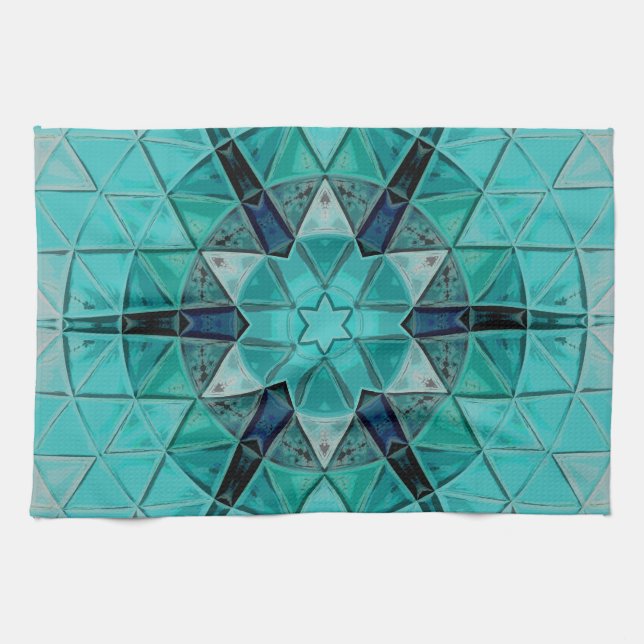 Mosaic Mandala Flower Blue och White Kökshandduk (Horisontell)