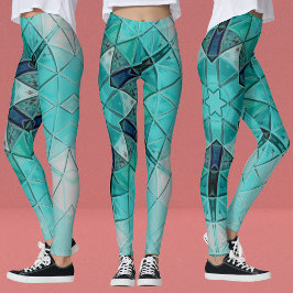 Mosaic Mandala Flower Blue och White Leggings