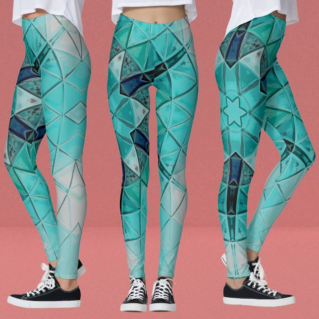 Mosaic Mandala Flower Blue och White Leggings (Skapare uppladdad)