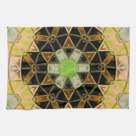 Mosaic Mandala Flower Grönt Gult and Black Kökshandduk