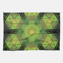Mosaic Mandala Flower Grönt Gult and Black Kökshandduk