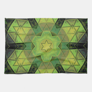 Mosaic Mandala Flower Grönt Gult and Black Kökshandduk