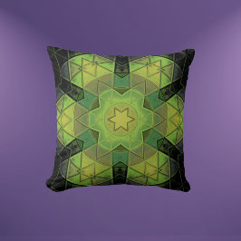 Mosaic Mandala Flower Grönt Gult and Black Kudde