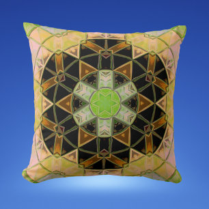 Mosaic Mandala Flower Grönt Gult and Black Kudde