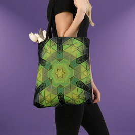 Mosaic Mandala Flower Grönt Gult and Black Tygkasse