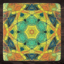 Mosaic Mandala Flower Grönt Gult Blue och Orange