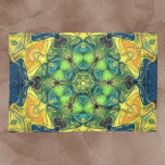 Mosaic Mandala Flower Grönt Gult och Blue Kökshandduk<br><div class="desc">Den här mosaiska kaleidoskopblomman har briljant grönt,  gult och blå plattor. Den levande geometrin är inspirerad av fractaler,  mandalas och nedfläckad glasmosaik. Hämta den här trippeldesignen nu till din favoritvän som kärlek ljusa färger!</div>