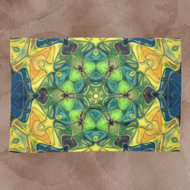 Mosaic Mandala Flower Grönt Gult och Blue Kökshandduk
