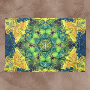 Mosaic Mandala Flower Grönt Gult och Blue Kökshandduk