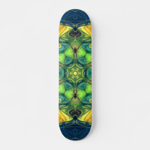 Mosaic Mandala Flower Grönt Gult och Blue Mini Skateboard Bräda 18,5 Cm
