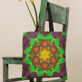 Mosaic Mandala Flower Grönt Gult och Lila Tygkasse