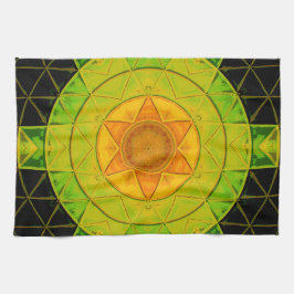 Mosaic Mandala Flower Grönt Orange and Black Kökshandduk