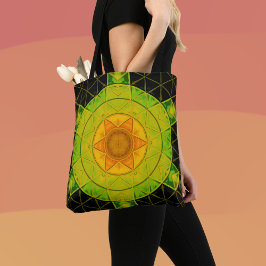 Mosaic Mandala Flower Grönt Orange and Black Tygkasse
