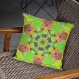 Mosaic Mandala Flower Grönt Orange och Gult Kudde