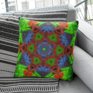 Mosaic Mandala Flower Grönt Red and Blue Kudde