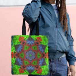 Mosaic Mandala Flower Grönt Red and Blue Tygkasse