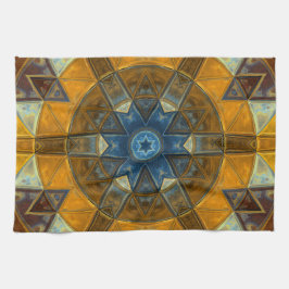Mosaic Mandala Flower Gult and Blue Kökshandduk