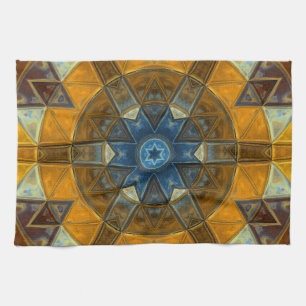 Mosaic Mandala Flower Gult and Blue Kökshandduk