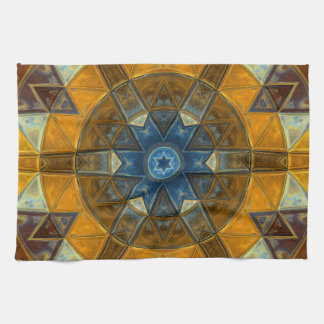 Mosaic Mandala Flower Gult and Blue Kökshandduk