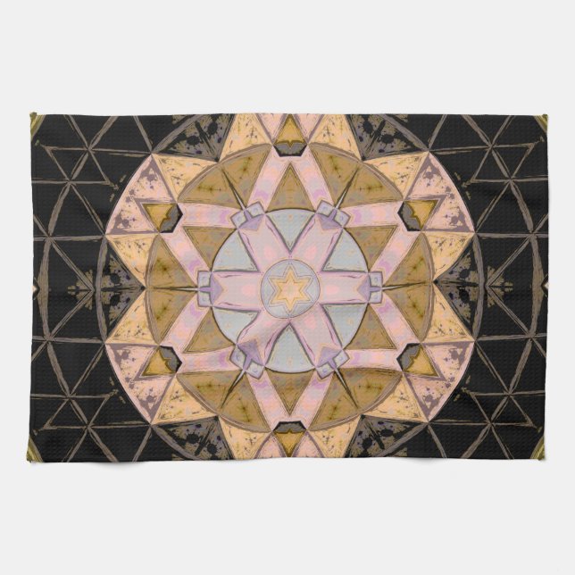 Mosaic Mandala Flower Gult Blue and Black Kökshandduk (Horisontell)