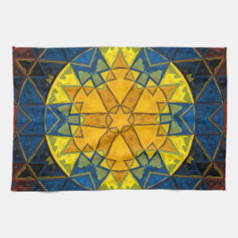 Mosaic Mandala Flower Gult Blue och Red Kökshandduk