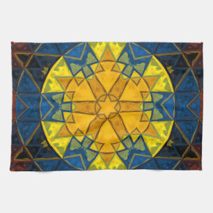 Mosaic Mandala Flower Gult Blue och Red Kökshandduk