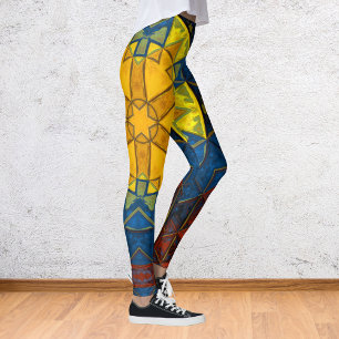 Mosaic Mandala Flower Gult Blue och Red Leggings