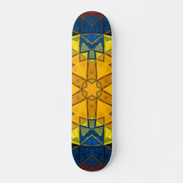 Mosaic Mandala Flower Gult Blue och Red Mini Skateboard Bräda 18,5 Cm (Framsida)