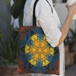 Mosaic Mandala Flower Gult Blue och Red Tygkasse