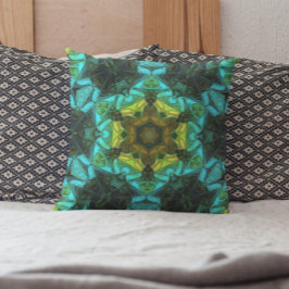 Mosaic Mandala Flower Gult Grönt och Blue Kudde