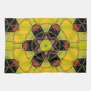 Mosaic Mandala Flower Gult Grönt Red and Black Kökshandduk