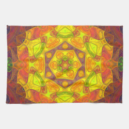 Mosaic Mandala Flower Gult Orange och Lila Kökshandduk