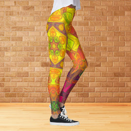 Mosaic Mandala Flower Gult Orange och Lila Leggings