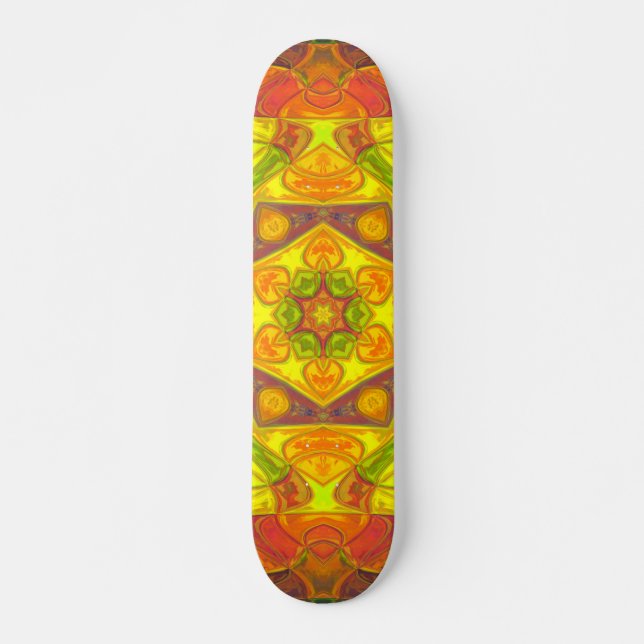 Mosaic Mandala Flower Gult Orange och Lila Mini Skateboard Bräda 18,5 Cm (Framsida)
