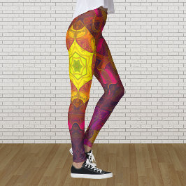 Mosaic Mandala Flower Gults Rosa och Lila Leggings