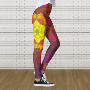 Mosaic Mandala Flower Gults Rosa och Lila Leggings