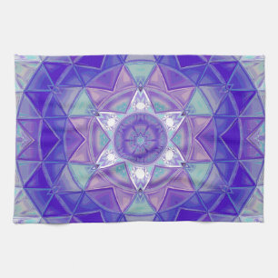 Mosaic Mandala Flower Lila Blue and White Kökshandduk