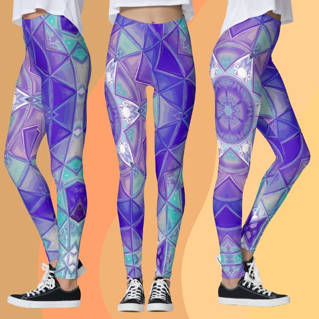 Mosaic Mandala Flower Lila Blue and White Leggings (Skapare uppladdad)